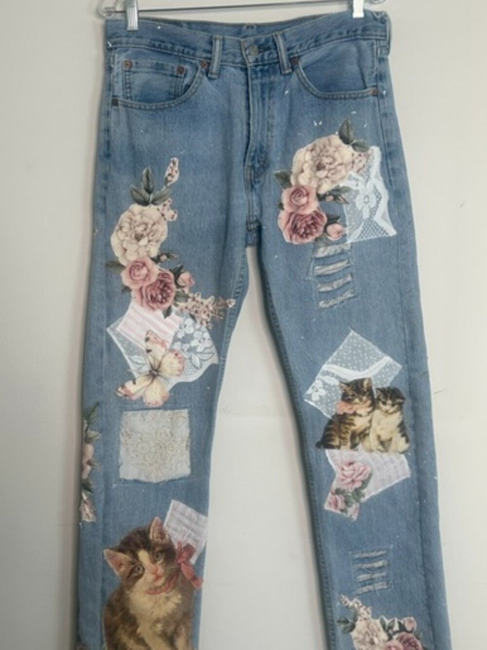Hand Made One of a Kind Authentic Upcycled Patchwork Levi Denim W32/ L32 Jeans - Picture 1 of 16